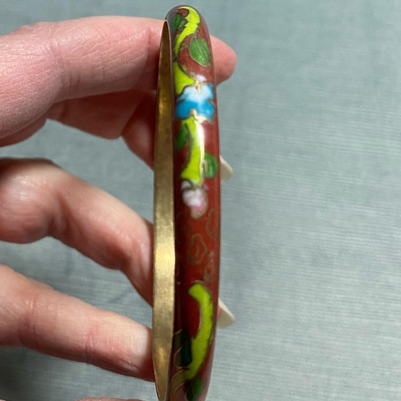 Cloisonné enameled brass vintage bangle bracelet 3” across excellent cond. - Picture 9 of 11